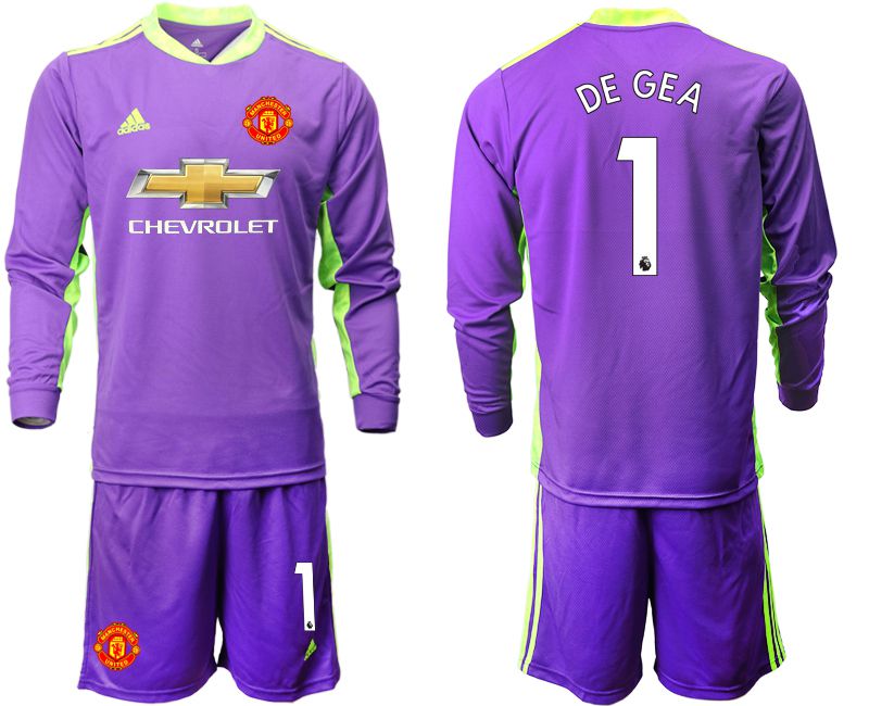 Men 2020-2021 club Manchester United purple long sleeved Goalkeeper #1 Soccer Jerseys->manchester united jersey->Soccer Club Jersey